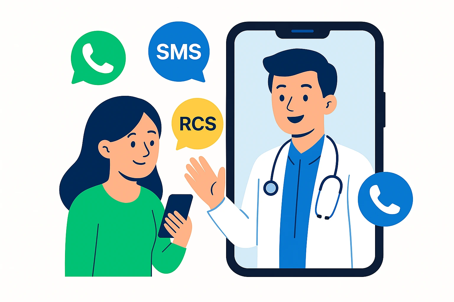 Doctor communicating with patient through multiple digital messaging platforms.